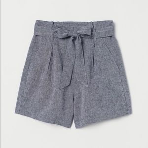 NWT H&M Paper Bag Shorts Linen-blend Chambray